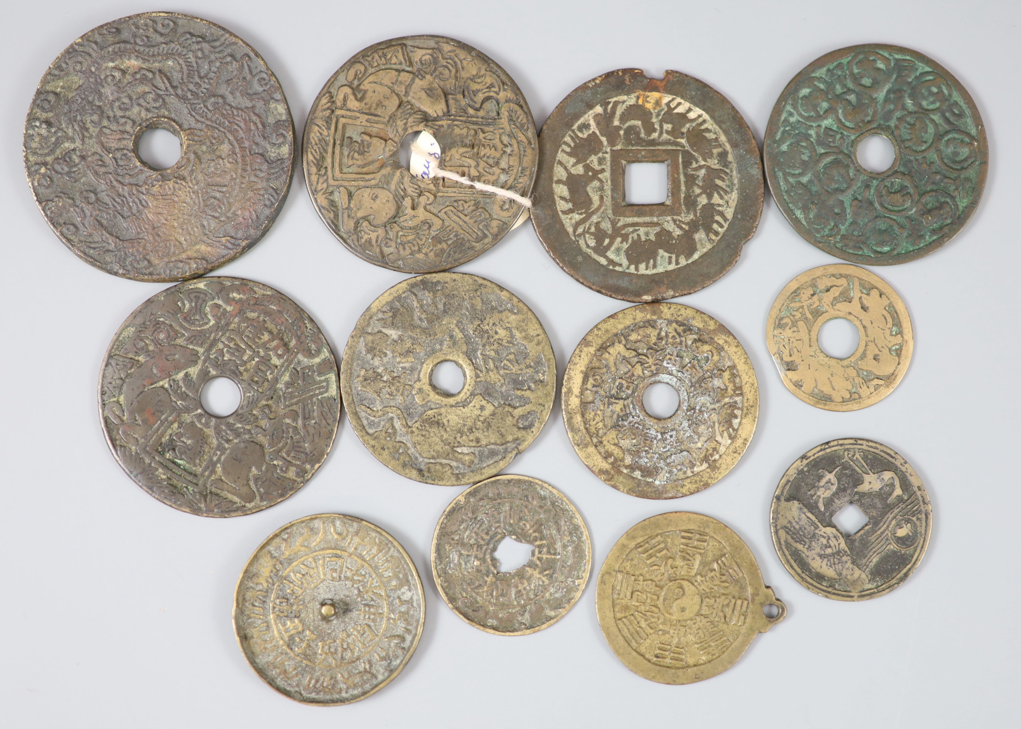 China, 12 bronze charms or amulets, Qing dynasty,